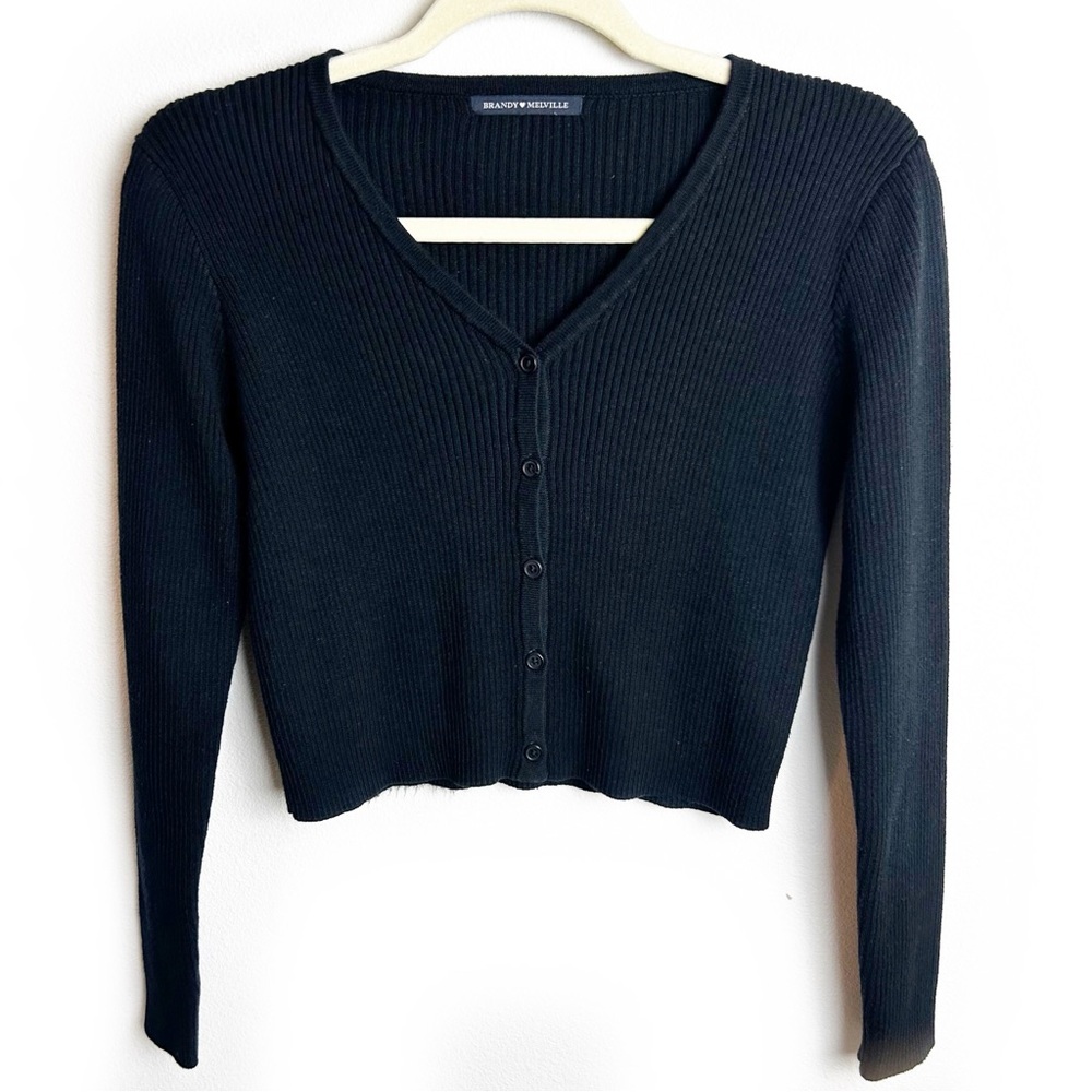 Brandy Melville Shannon cotton ribbed knit cropped sweater black size: O/S - Picture 2 of 9